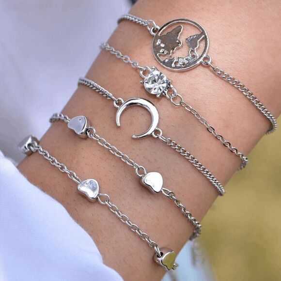 2/$21 World Moon Heart Bangle Bracelet Set - Picture 4 of 8